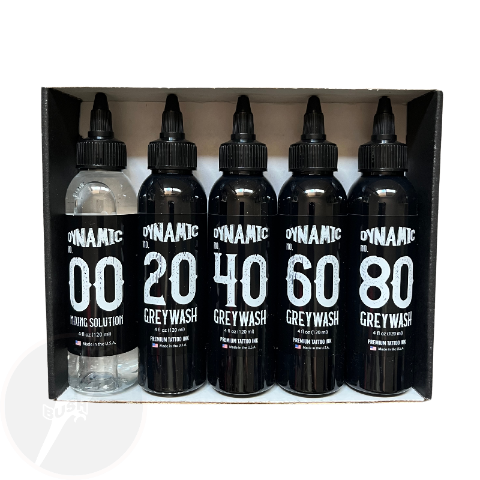 Dynamic Greywash set 5 bottles 4oz including mixing solution - Mavis Bush Tattoo Supplies