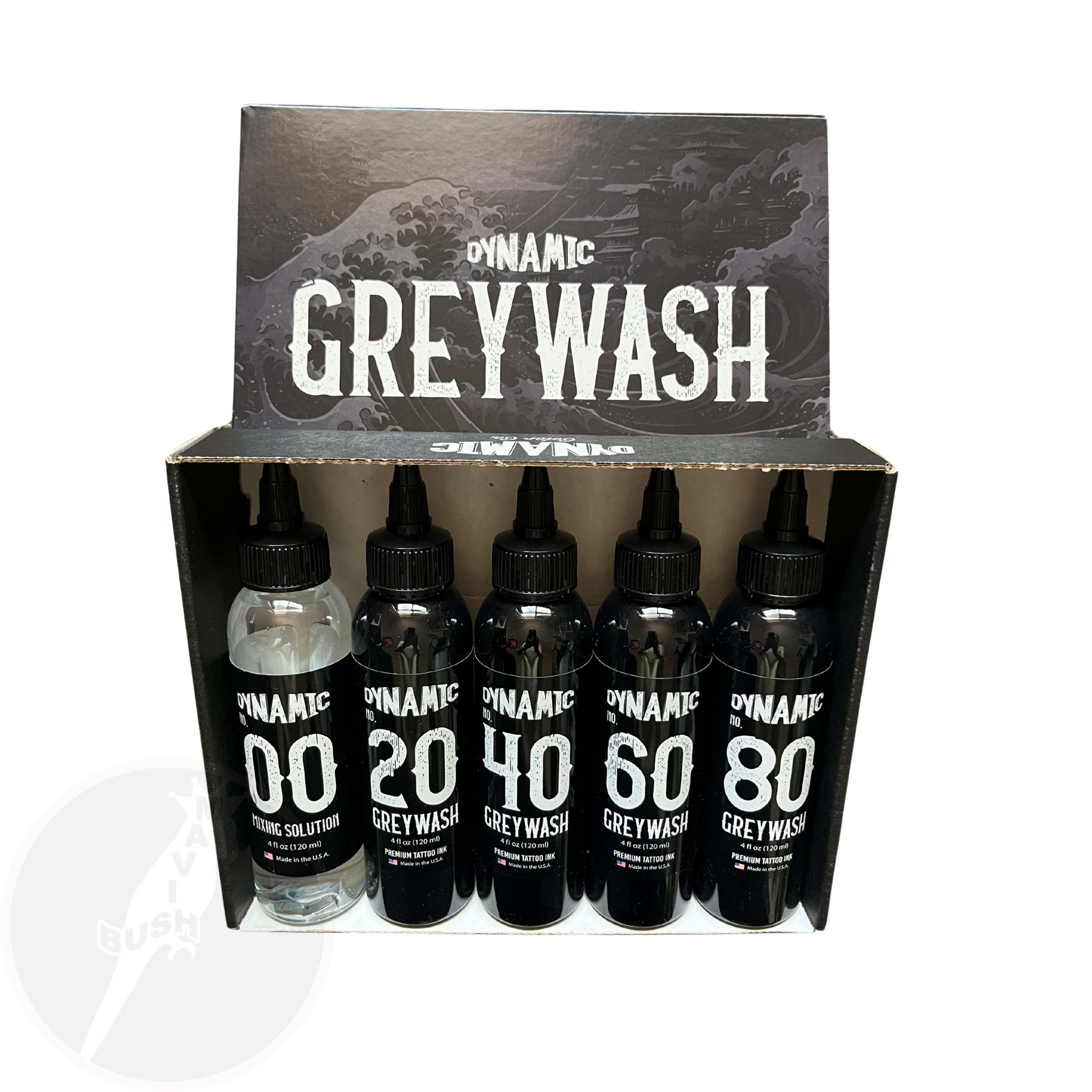 Dynamic Greywash set 5 bottles 4oz including mixing solution - Mavis Bush Tattoo Supplies