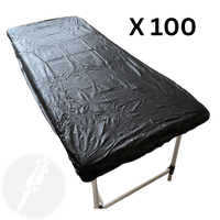 Fitted PP+PE Bed Sheet Black (90 x 210cm) 01 x100 pack  - Mavis Bush Tattoo Supplies