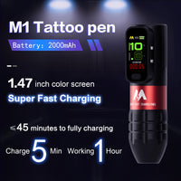 MARS professional wireless tattoo pen, fast usb-c charging and HD TFT Display, customer brushless motor, ergonomic design