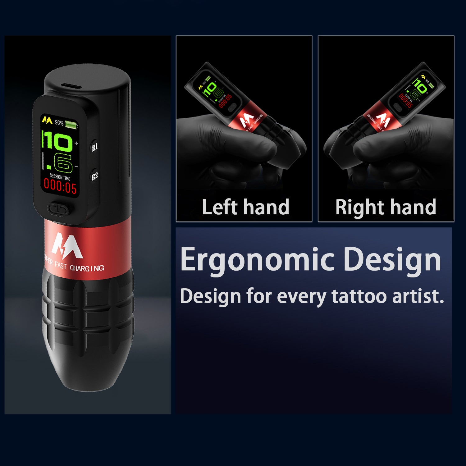 MARS professional wireless tattoo pen, fast usb-c charging and HD TFT Display, customer brushless motor, ergonomic design