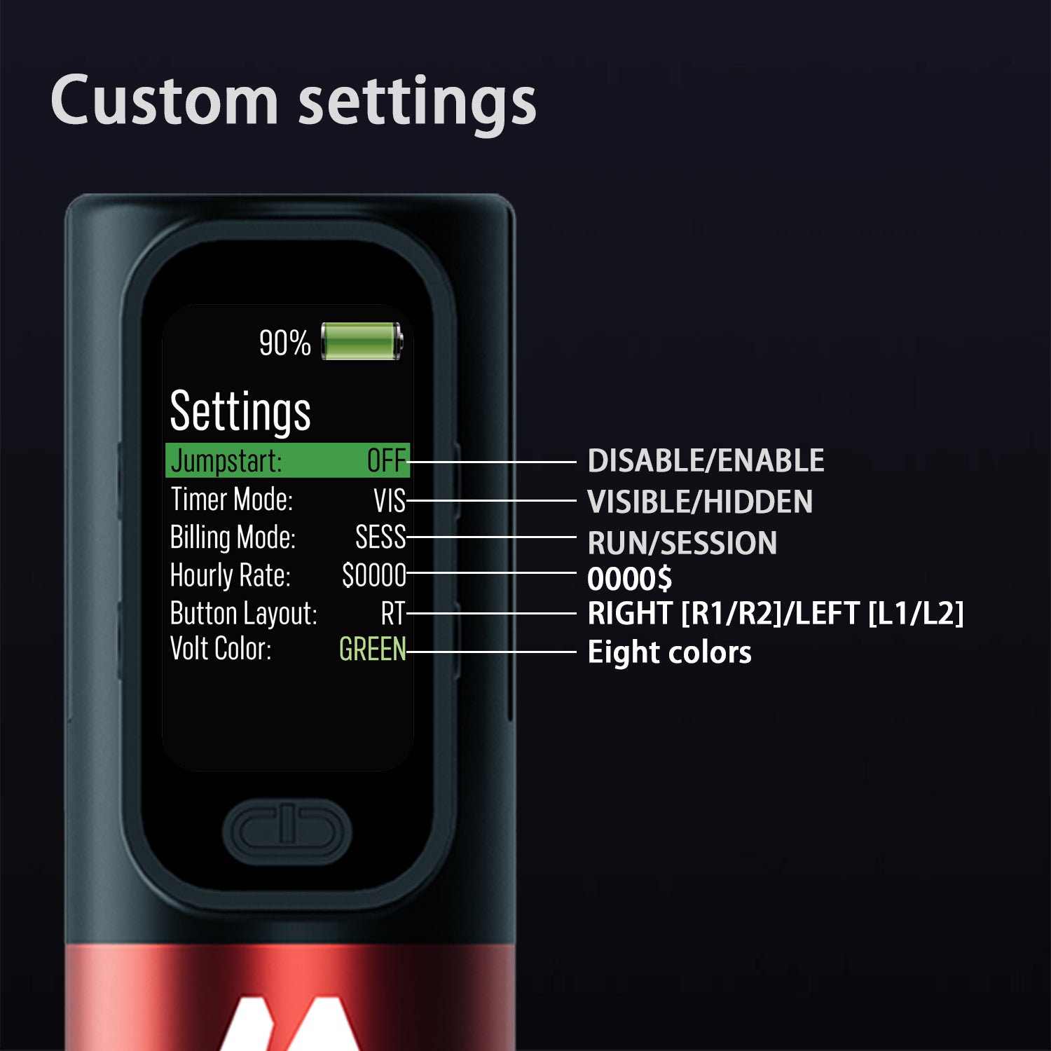 MARS professional wireless tattoo pen, fast usb-c charging and HD TFT Display, customer brushless motor, ergonomic design