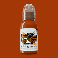 burnt orange tattoo ink, warm orange ink, shading tattoo color, realistic tattoo pigments, long-lasting tattoo ink, autumn orange tattoo, World Famous Ink.