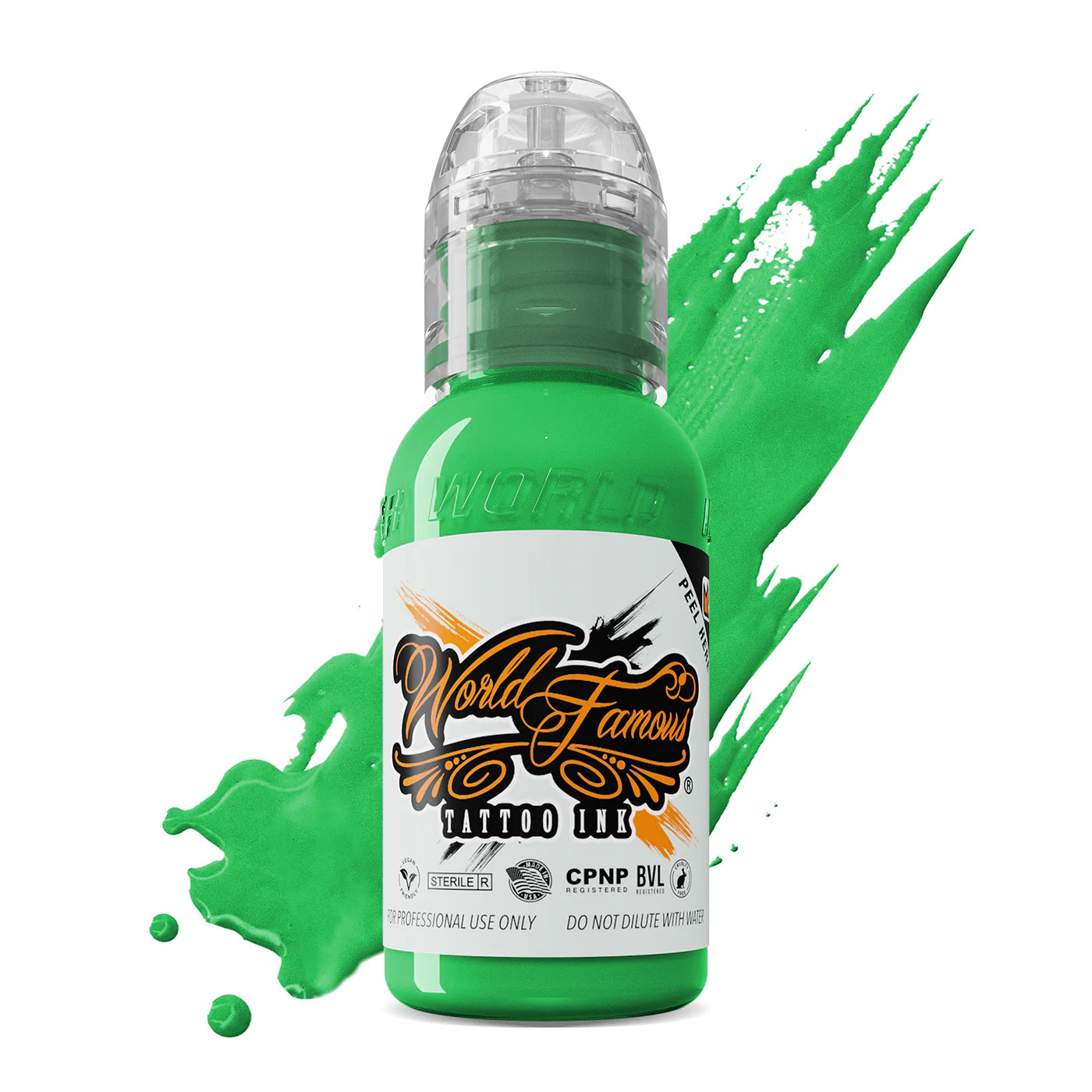 World Famous Tattoo Mint Green Ink, professional tattoo ink, high pigment tattoo ink, fast healing tattoo ink, bold color tattoo ink, premium tattoo supplies, vibrant tattoo pigments.