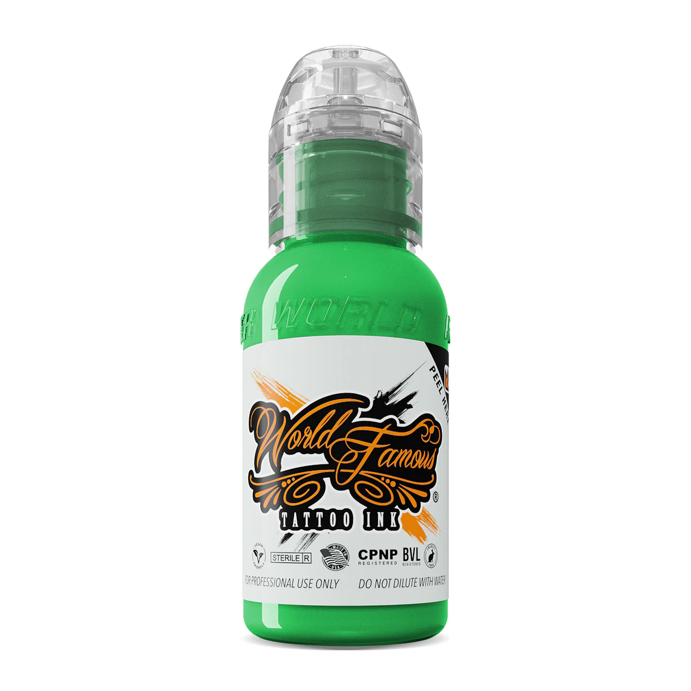 World Famous Tattoo Mint Green Ink, professional tattoo ink, high pigment tattoo ink, fast healing tattoo ink, bold color tattoo ink, premium tattoo supplies, vibrant tattoo pigments.