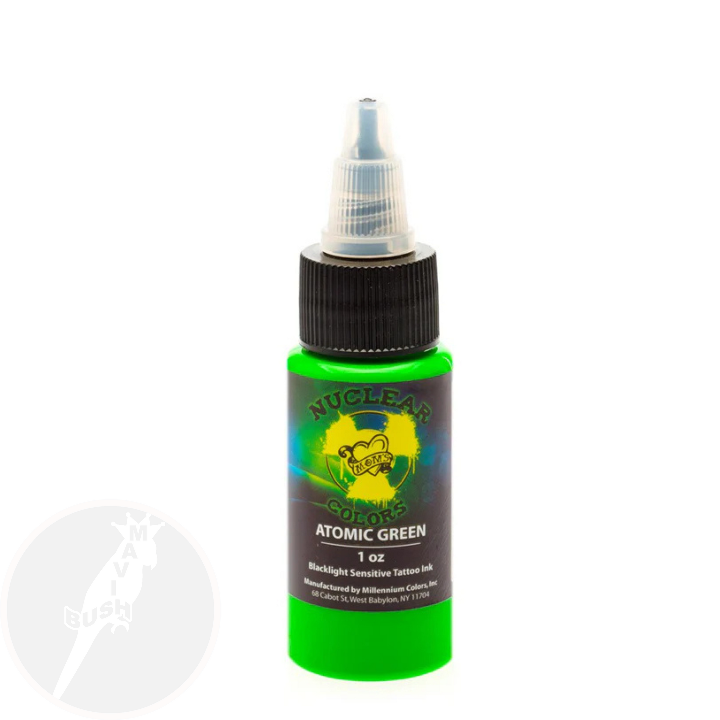 Moms Nuclear UV color Atomic Green, set 5 bottles and 9 bottles - Mavis Bush Tattoo Supplies