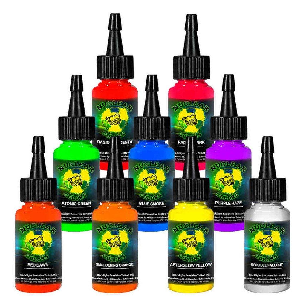 Inks MOMs Millennium 9 colour Nuclear Kit 1oz (30ml) - Mavis Bush Tattoo Supplies