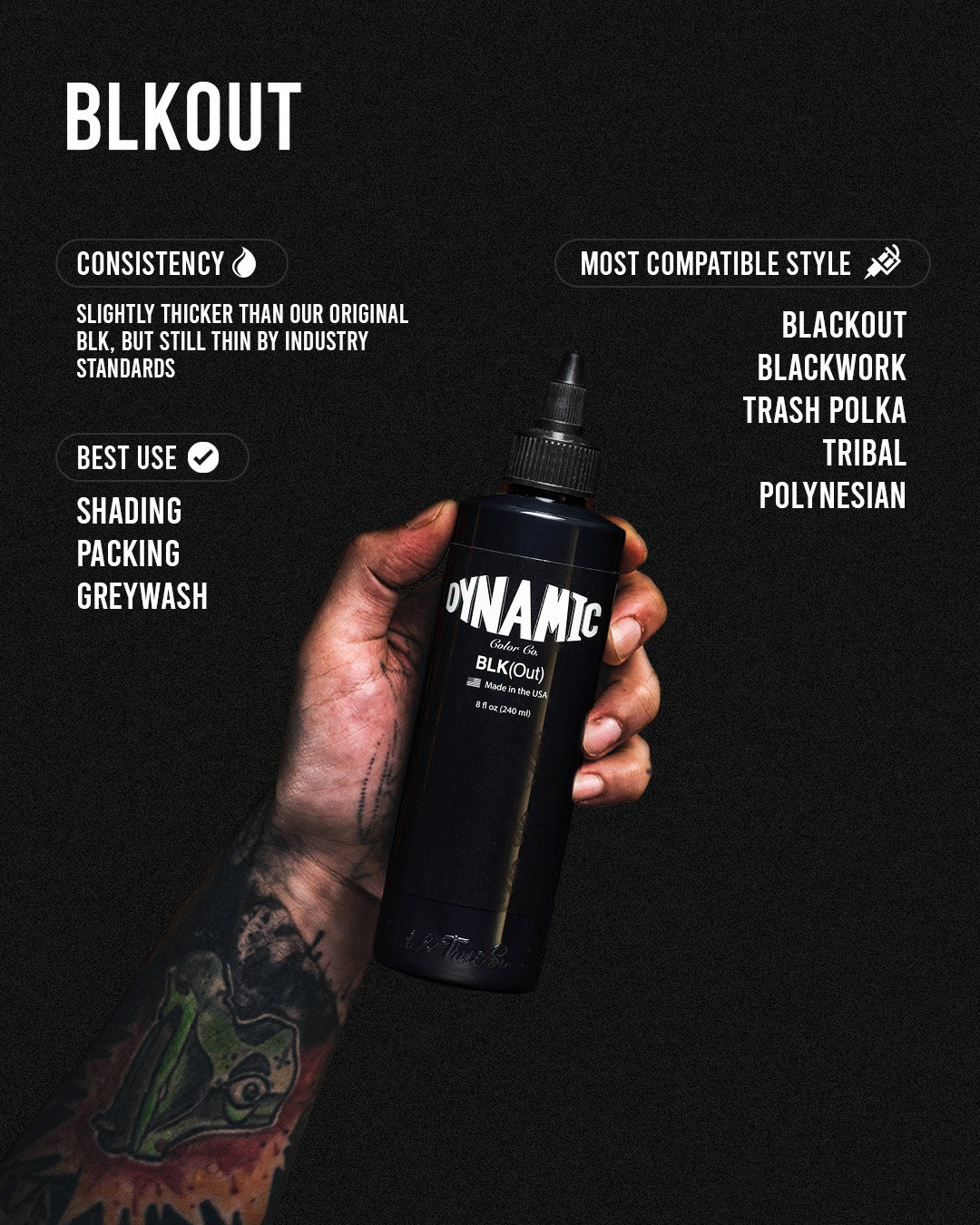 Dynamic Blackout Ink BLK(Out) - Mavis Bush Tattoo Supplies