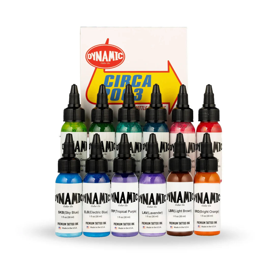 Dynamic Circa 2003 - 12 bottles ink set 1oz - Mavis Bush Tattoo Supplies