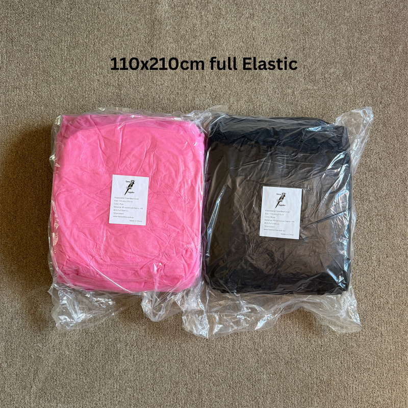 Waterproof full elastic fitted bed sheets 110x210cm available in pink and black -Mavis Bush Tattoo Supplies
