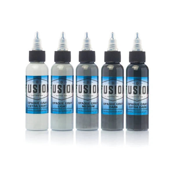Fusion Opaque Gray Set -5 bottle Set / Mavis Bush Tattoo Supplies