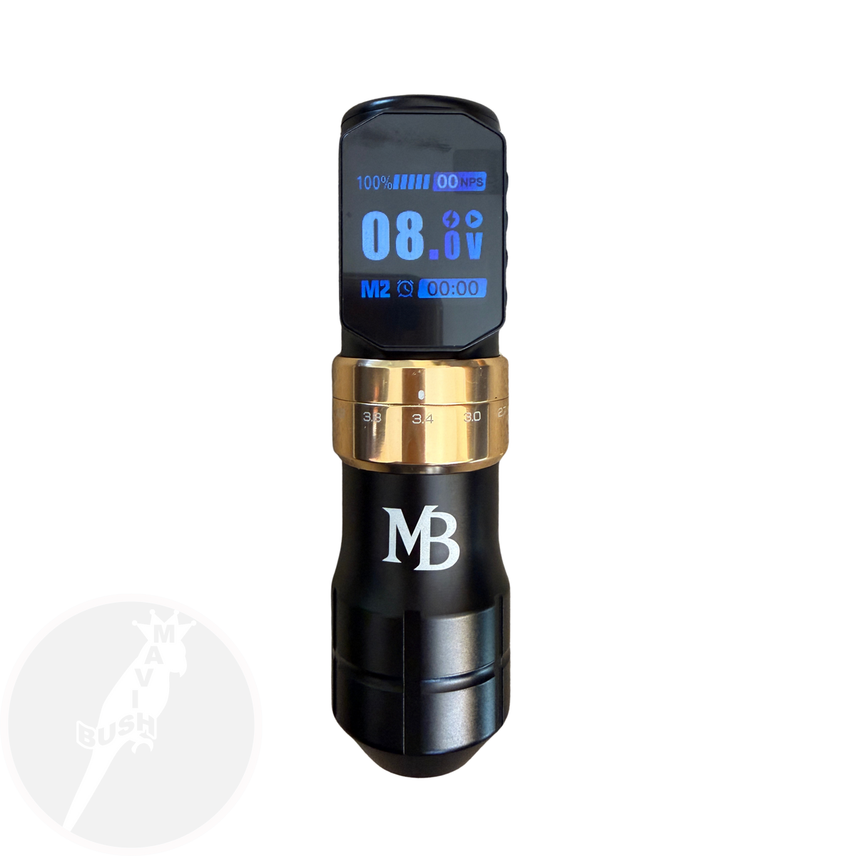 MB128B&G wireless tattoo machine with adjustable stroke and dot shading function - Mavis Bush Tattoo Supplies