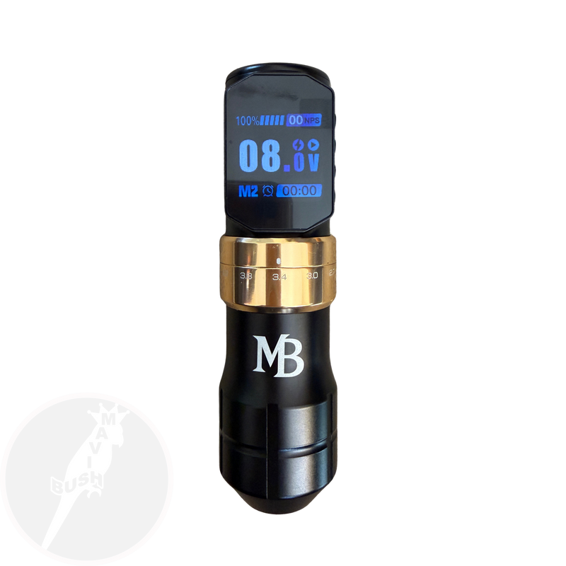 MB128B&G wireless tattoo machine with adjustable stroke and dot shading function - Mavis Bush Tattoo Supplies