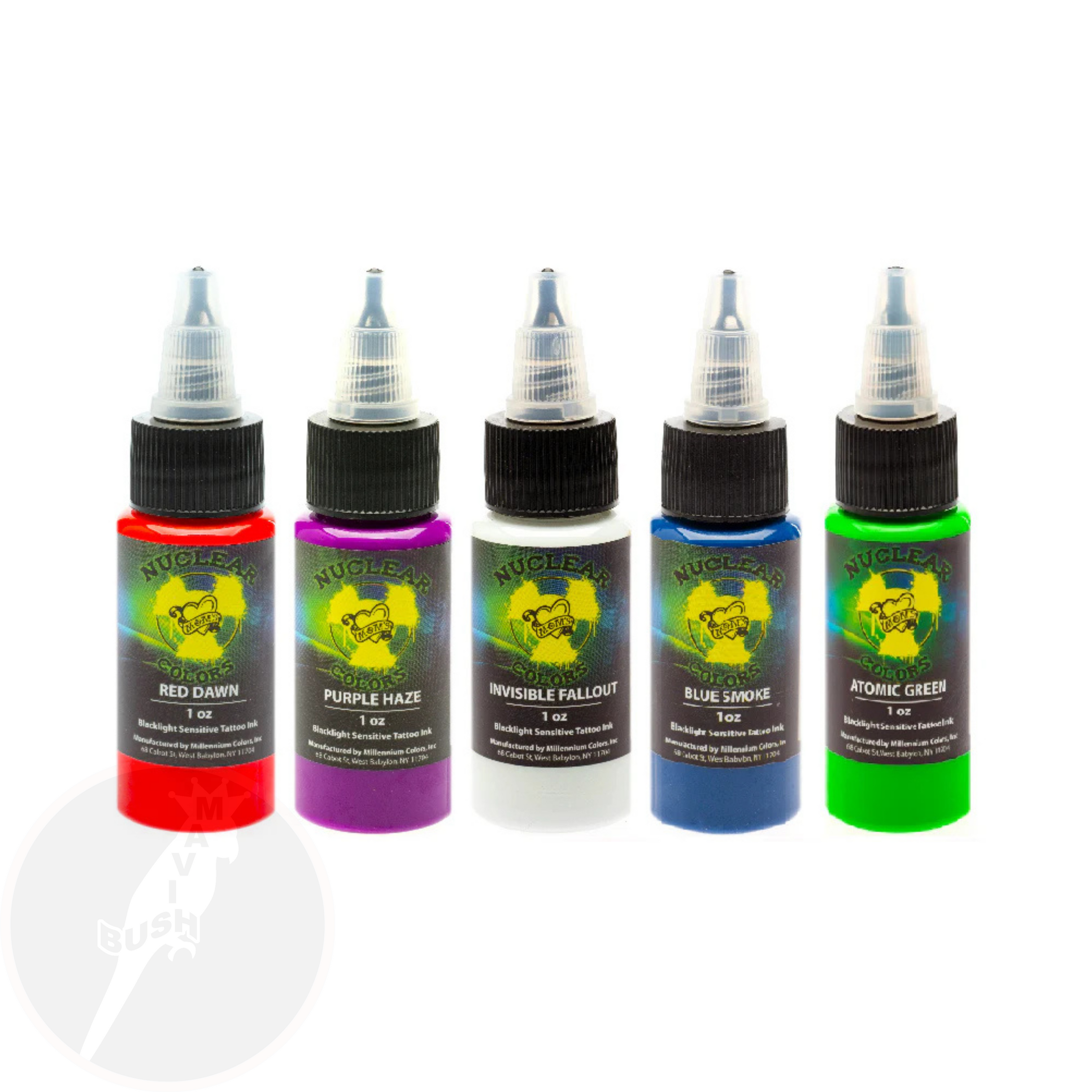 Moms Nuclear UV 5 Color Set 1oz , Red awn, Purple Haze, Invisible Fallout, Blue Smoke, Atomic Green