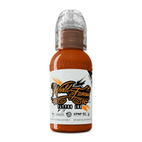 burnt orange tattoo ink, warm orange ink, shading tattoo color, realistic tattoo pigments, long-lasting tattoo ink, autumn orange tattoo, World Famous Ink.