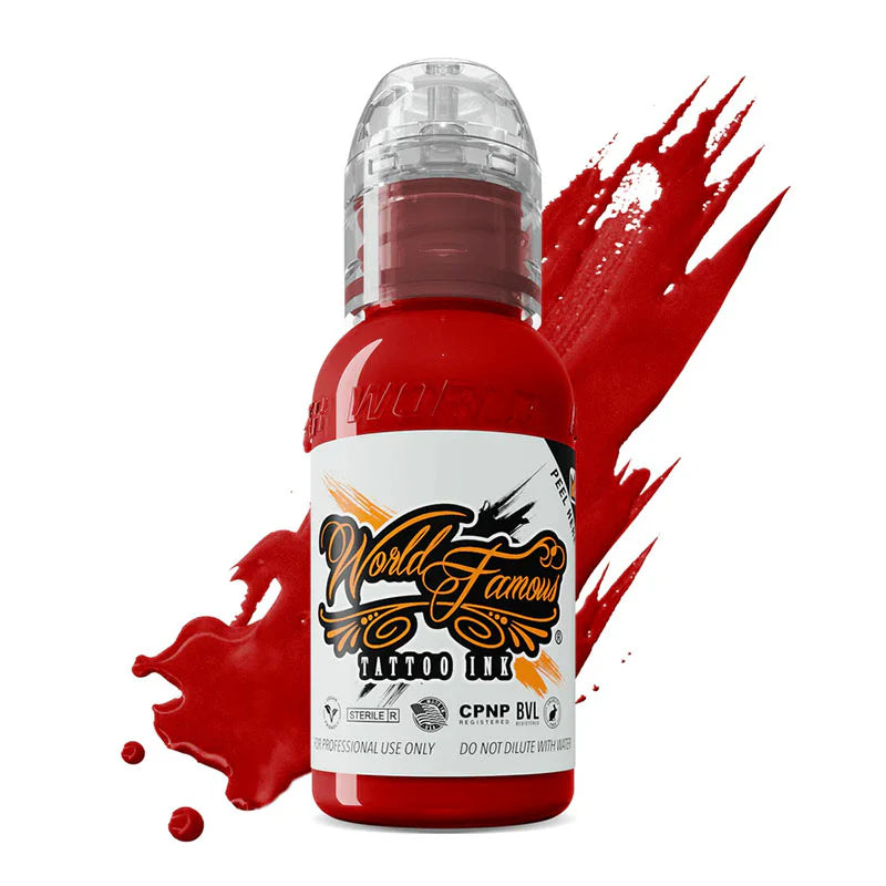 World Famous Straight red(Paul Rogers Red) Ink 1oz - Mavis Bush Tattoo Supplies