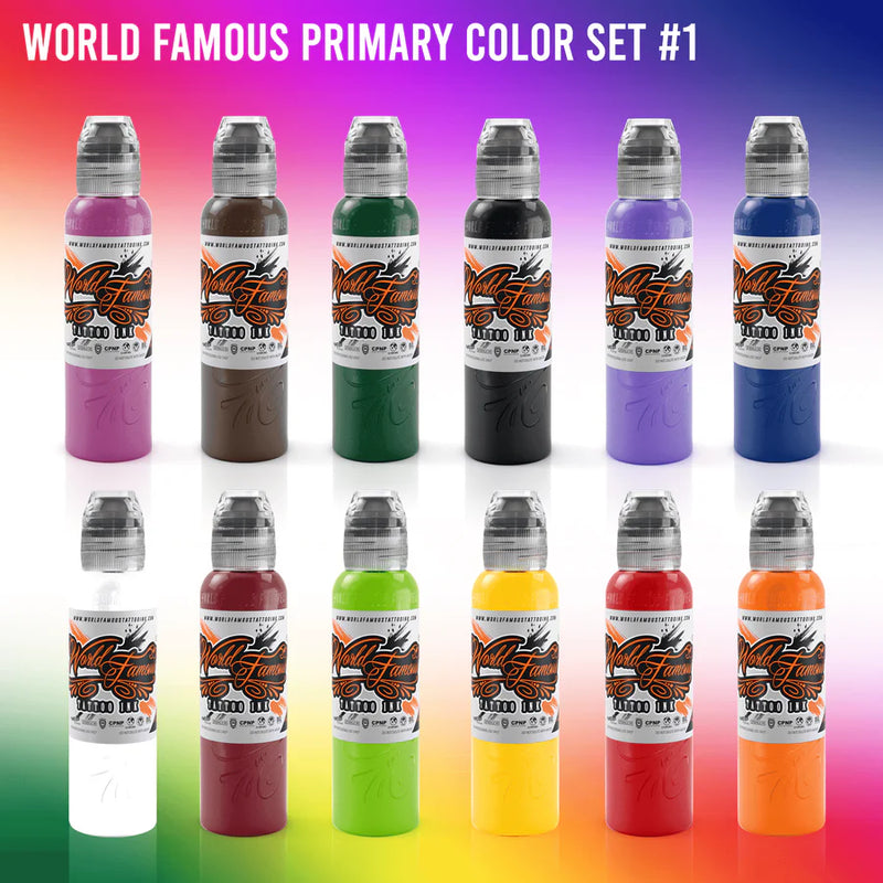 World Famous Primary Color Ink Set #1 1oz - Mavis Bush Tattoo Supplies