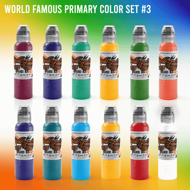 World Famous Primary Color Ink Set #3 1oz - Mavis Bush Tattoo Supplies